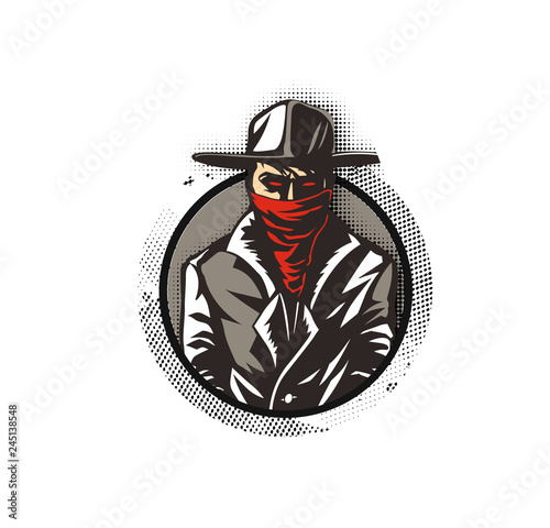 Silhouette of a gangster with a gun in hand.