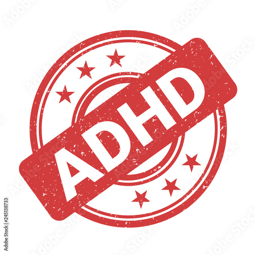 ADHD stamp - positive confirmation and certification of diagnosis. Mental disorder - hyperactivity and inattention. Labelling of patient. Vector illustration