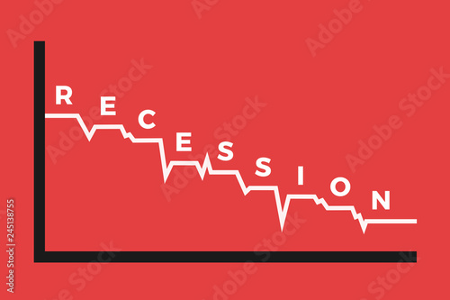 Recession - economic and financial slowdown and crisis - economy with problems and troubles - downfall, decline and failure. Vector illustration with red background