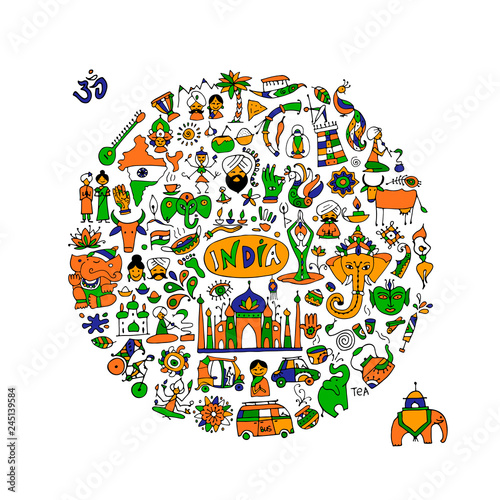 India, icons collection. Sketch for your design
