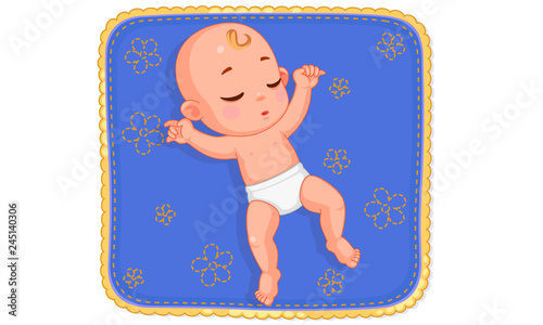 Vector illustration of cute baby sleeping on baby mat