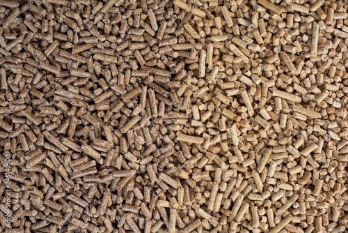 Wooden biomass formed in pellets