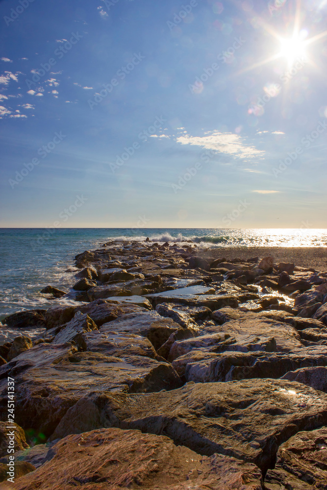 Stone beach in Almunecar, Andalusia, Spain