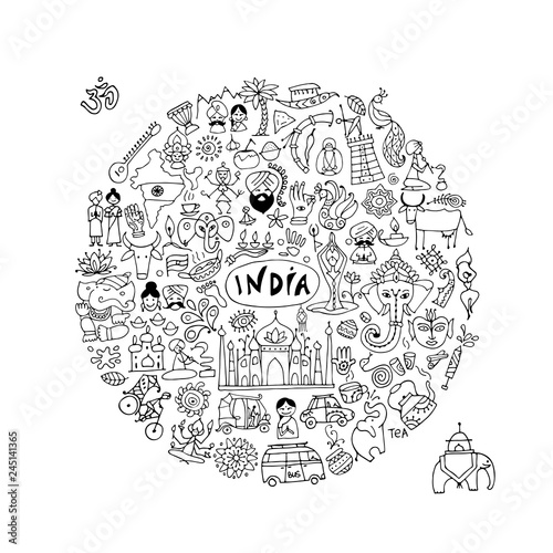 India, icons collection. Sketch for your design