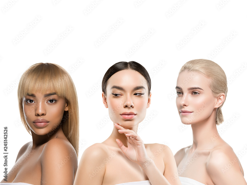 Ethnic beauty women cosmetic beautiful female group healthy skin and hair different skin tones Ethnic beauty women cosmetic beautiful female group healthy skin and hair different skin tones