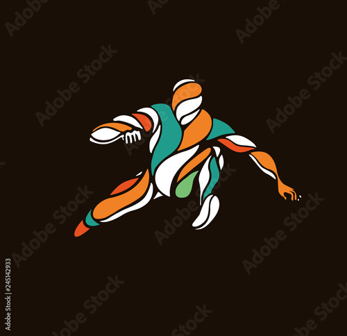 Athletic man practicing lomg jump in track and field, vector illustration. photo