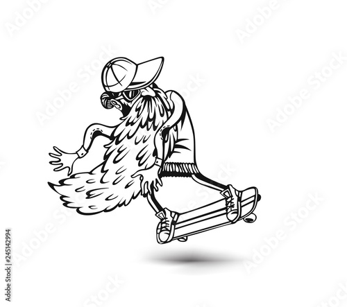 Cool hipster skater with skateboard