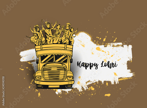 Happy Lohri India holiday festival of punjabi bhangra dance