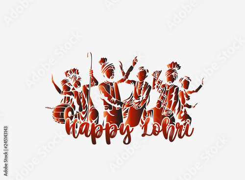 Happy Lohri holiday festival of Punjab India, vector illustration.