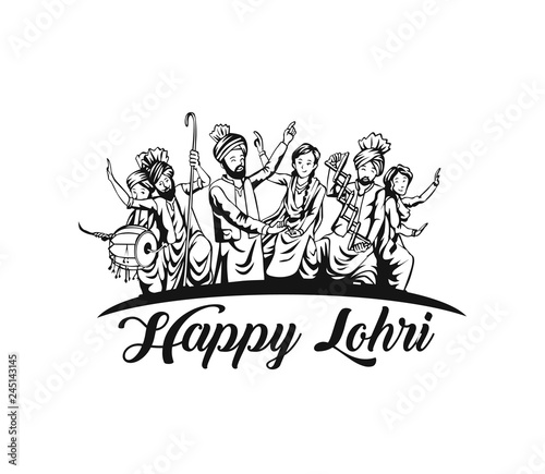 Happy Lohri holiday festival of Punjab India, vector illustration.
