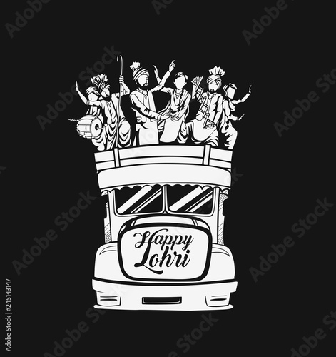 Happy Lohri India holiday festival of punjabi bhangra dance
