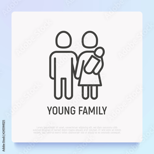 Silhouette of family: man, woman and child thin line icon. Modern vector illustration.