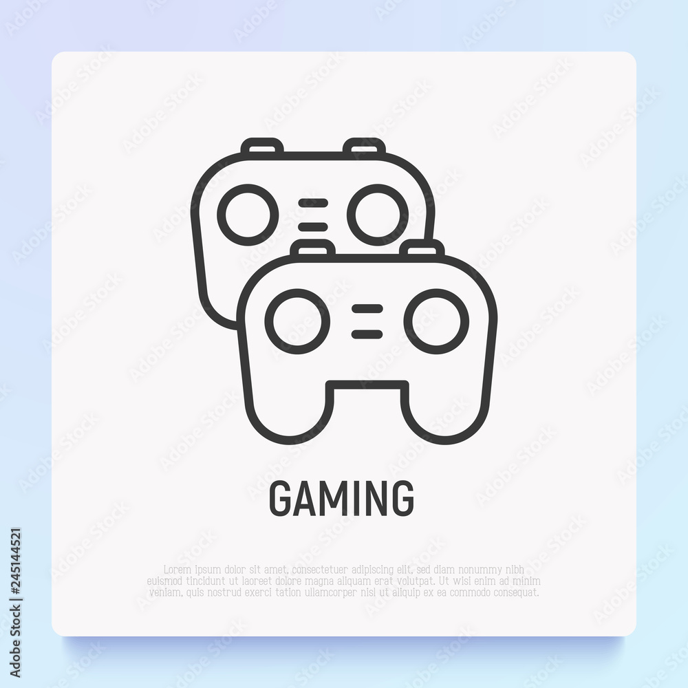Gaming thin line icon: two gamepads. Modern vector illustration, logo for streamer. Gaming thin line icon: two gamepads. Modern vector illustration, logo for streamer.