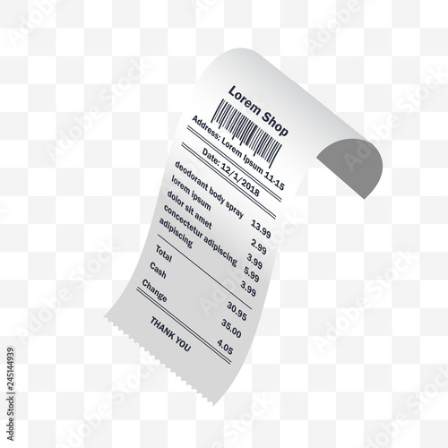 deodorant body spray receipt printed, paper financial check. vector illustration