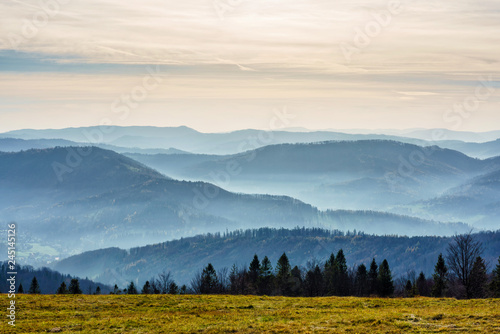 Fototapeta Naklejka Na Ścianę i Meble -  Foliage colors in Polish Beskidy mountains, Beskid Slaski, Poland
