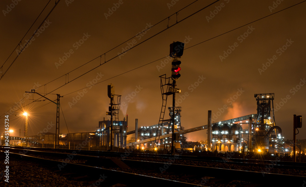 Night view of blast furnace equipment of the metallurgical plant