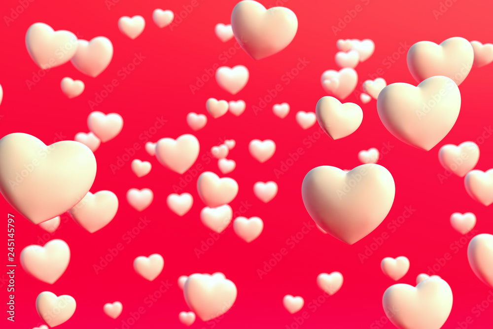 Happy Valentines Day Background with 3D Hearts.3d rendering