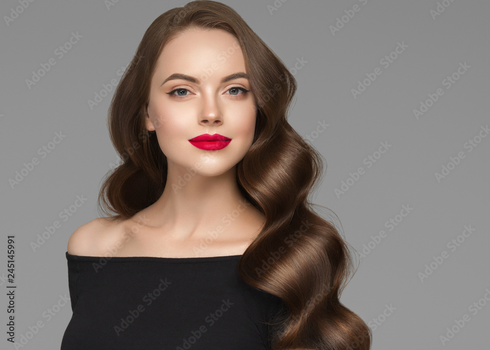 Beautiful hair woman long brunette hairstyle female healthy skin beauty makeup cosmetic concept Beautiful hair woman long brunette hairstyle female healthy skin beauty makeup cosmetic concept