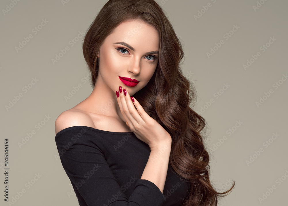 Beautiful hair woman long brunette hairstyle female healthy skin beauty makeup cosmetic concept Beautiful hair woman long brunette hairstyle female healthy skin beauty makeup cosmetic concept