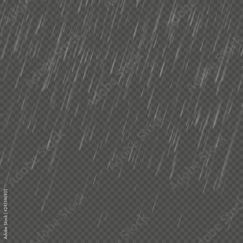 Rain isolated realistic anglewise effect. Transparent nature rainfall template. EPS 10