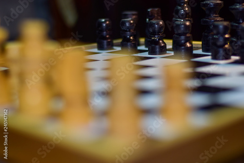 chess board game for ideas and competition and strategy Soft focus on a wooden table