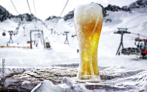 Cold beer in mountains and free space for your decoration 