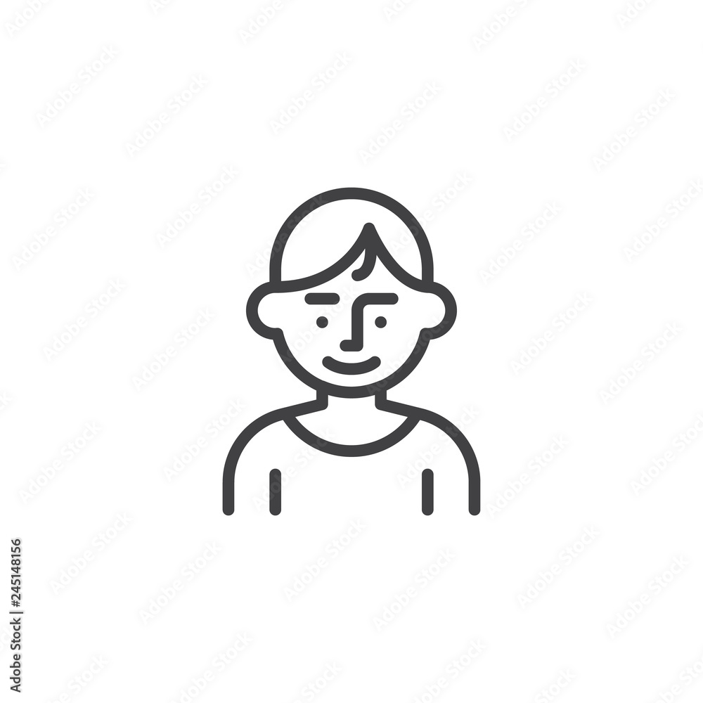 Young man avatar character line icon. linear style sign for mobile concept and web design. Half body of male outline vector icon. Symbol, logo illustration. Pixel perfect vector graphics