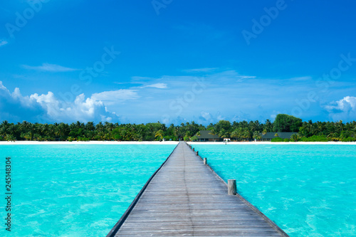 Fototapeta Naklejka Na Ścianę i Meble -  Maldives water bungalow on ocean water landscape