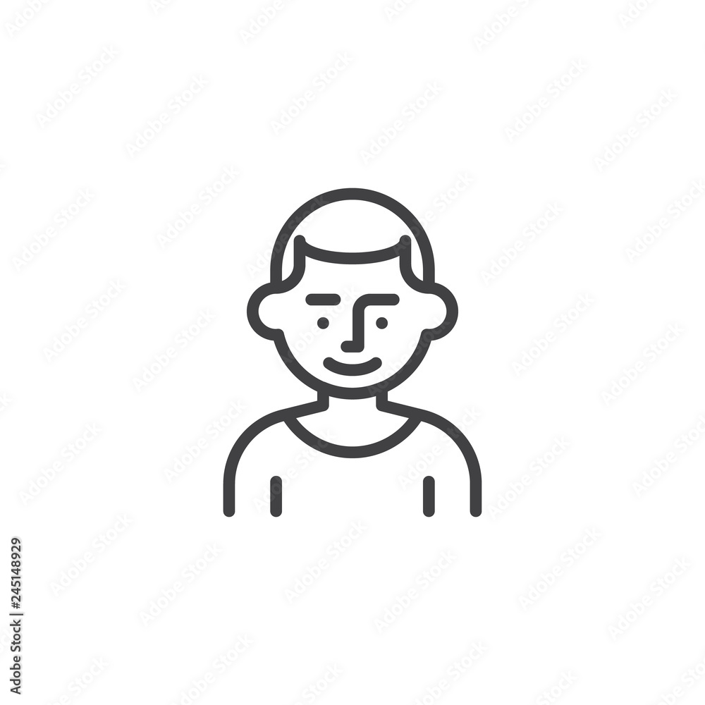 Young man avatar character line icon. linear style sign for mobile concept and web design. Happy man portrait outline vector icon. Symbol, logo illustration. Pixel perfect vector graphics Young man avatar character line icon. linear style sign for mobile concept and web design. Happy man portrait outline vector icon. Symbol, logo illustration. Pixel perfect vector graphics