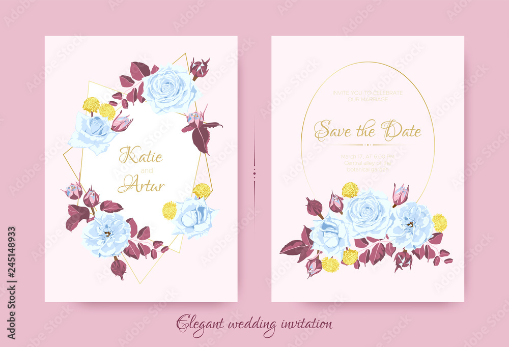 Wedding Card Templates with Vintage Roses.