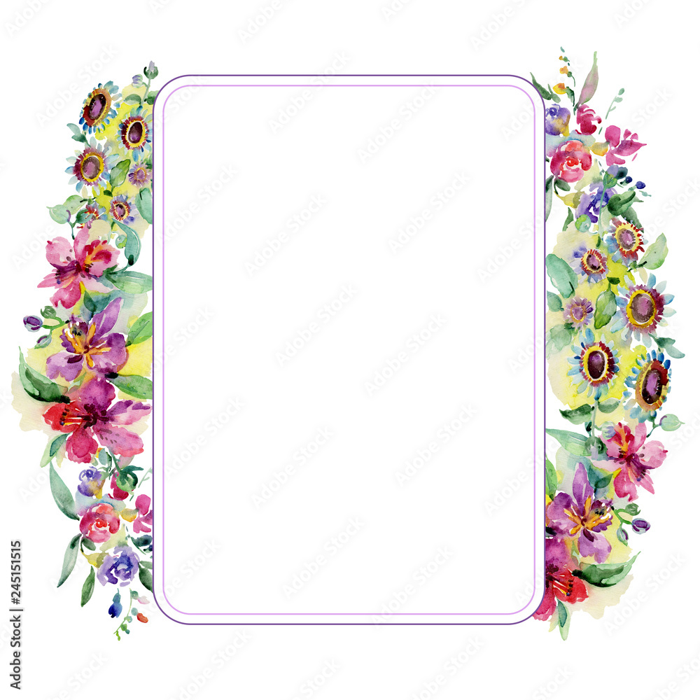 Obraz premium Bouquets floral botanical flower. Watercolor background illustration set. Frame border ornament square.