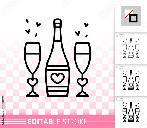 Champagne simple black line wine glass vector icon