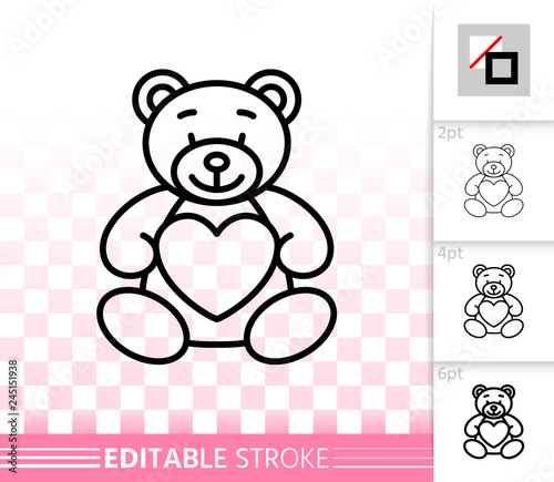 Bear teddy cute toy simple black line vector icon