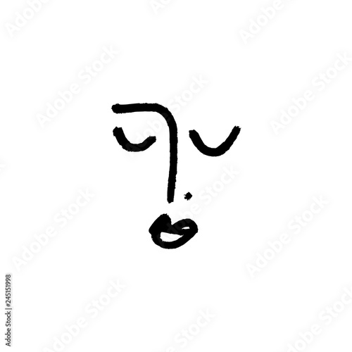 Simple hand drawn black and white trendy line portrait art