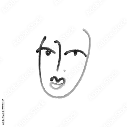 Simple hand drawn black and white trendy line portrait art