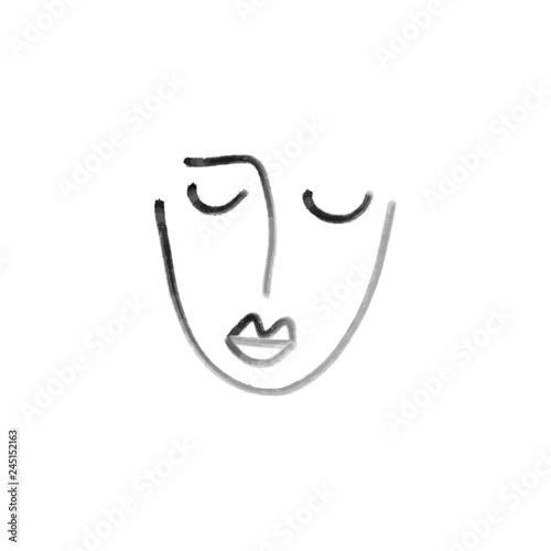 Simple hand drawn black and white trendy line portrait art