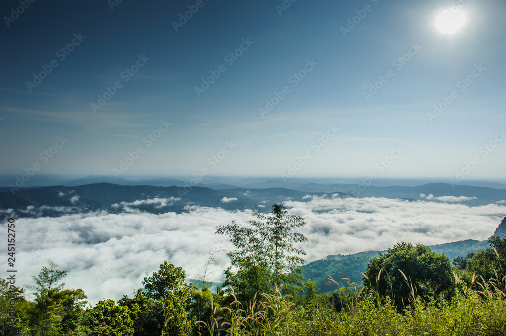 beautiful mountains range with mist in the morning at sri nan national park or doi sa mer dao ,tourist attraction at nan province in thailand