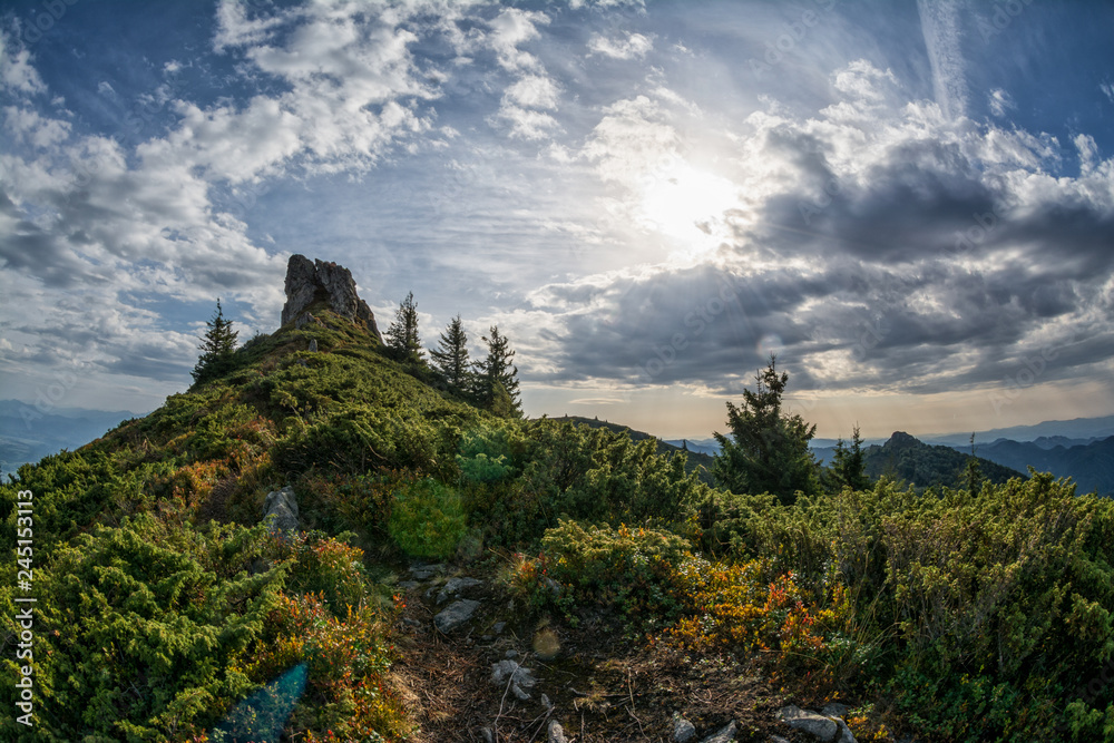 Fisheye view of a beautiful mountain trail in Transylvania