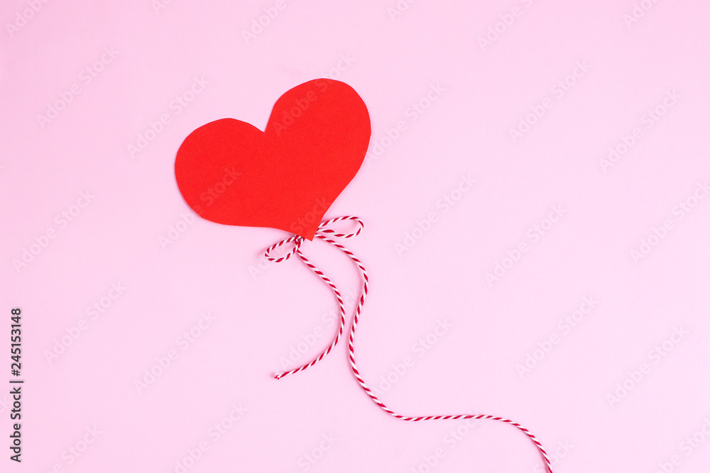 Heart Balloon from Paper in Background, Handmade Greeting Card Copy Space for Text, Valentine's Day, Love
