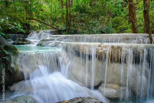 Fototapeta Naklejka Na Ścianę i Meble -  Erawan Waterfall sevev floor, tourist attraction at Kanchanaburi province in thailand