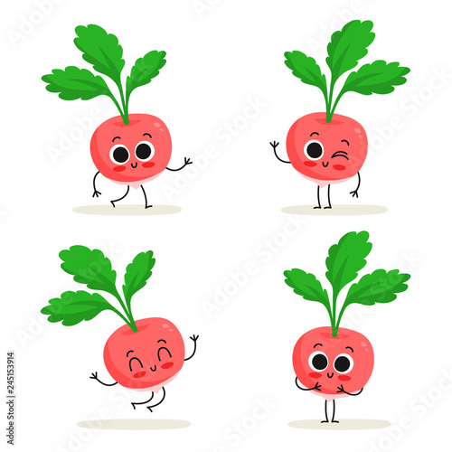 Radish. Cute vegetable character set isolated on white