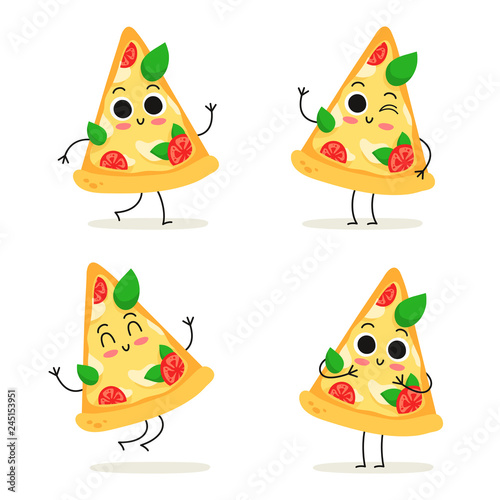 Pizza slice. Fast food character set isolated on white