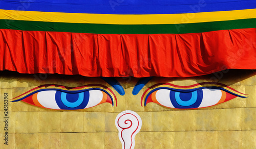 Canvas Print Buddhist temple with painted eyes