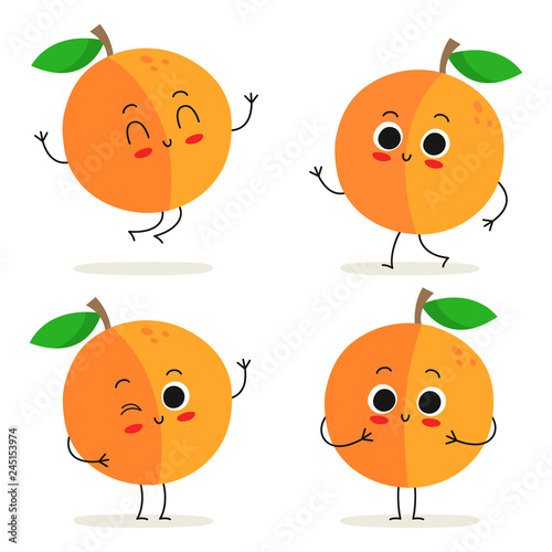 Peach. Cute fruit character set isolated on white