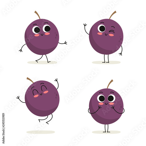 Passion fruit. Cute cartoon exotic fruit vector character set isolated on white