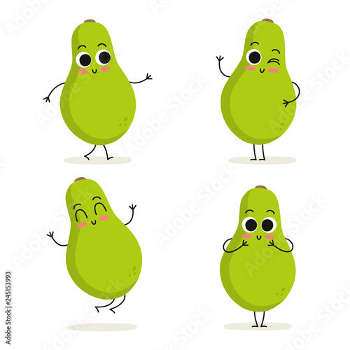 Papaya. Cute cartoon exotic fruit vector character set isolated on white