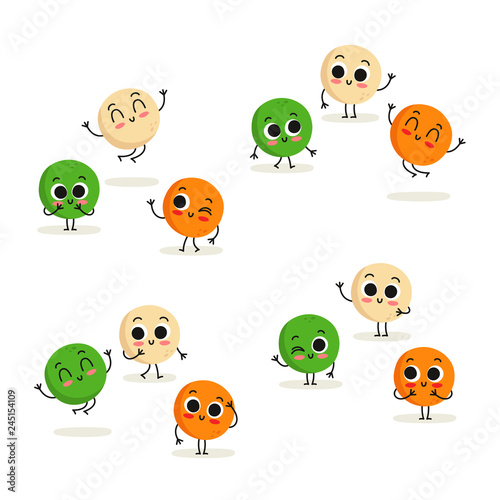 Lentil. Cute cartoon vegan protein food vector character set isolated on white