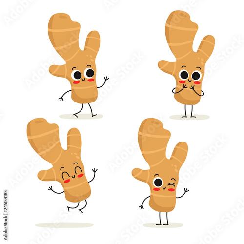 Ginger. Cute spice vector character set isolated on white