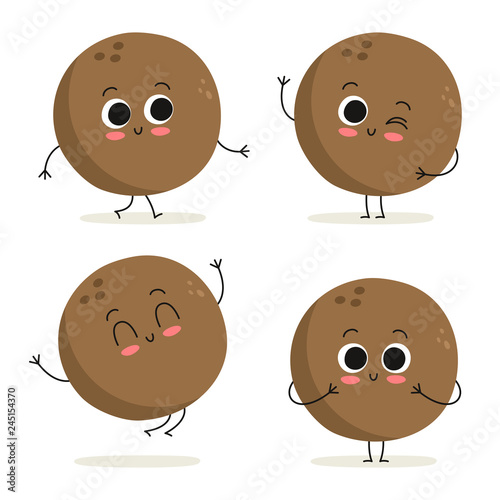 Coconut. Cute cartoon exotic fruit vector character set isolated on white