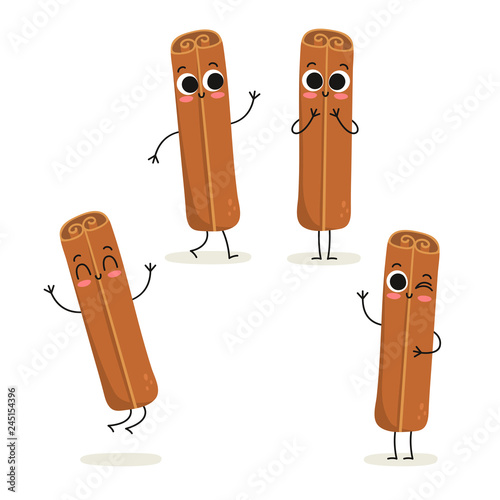 Cinnamon. Cute spice vector character set isolated on white